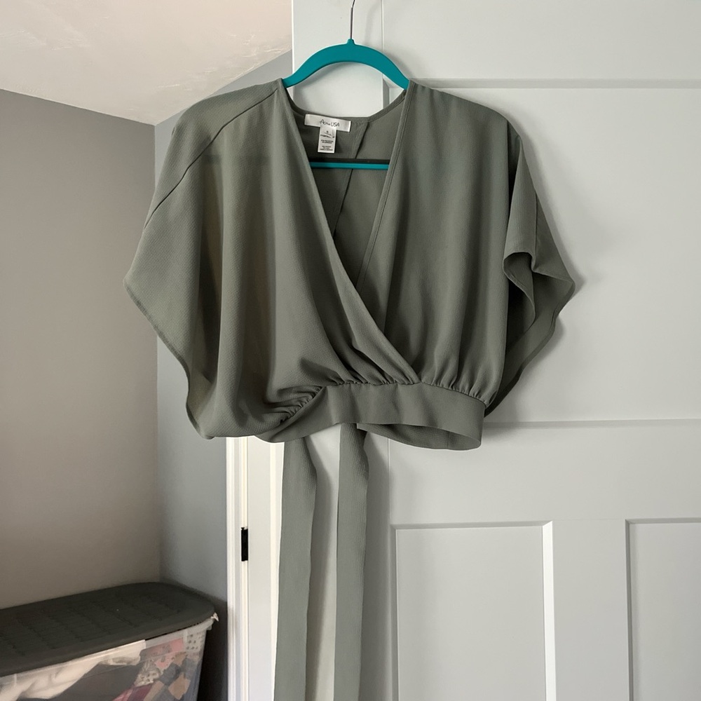 Sage Green Wrap Blouse